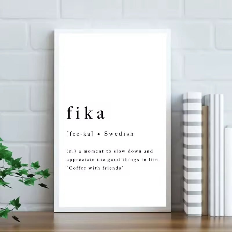 Definition of Fika Minimalist Black White Canvas Wall Art