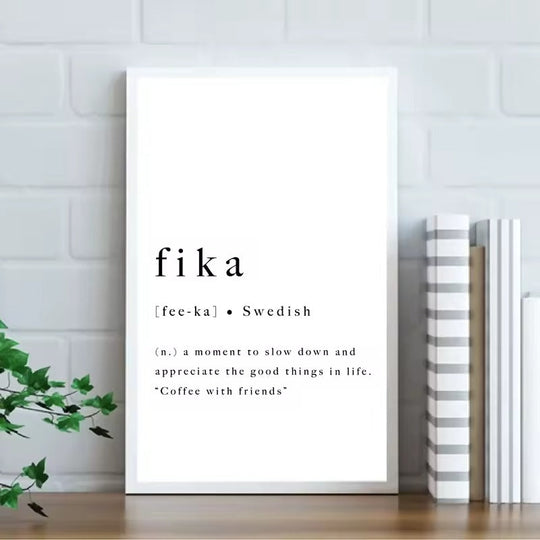 Definition of Fika Minimalist Black White Canvas Wall Art