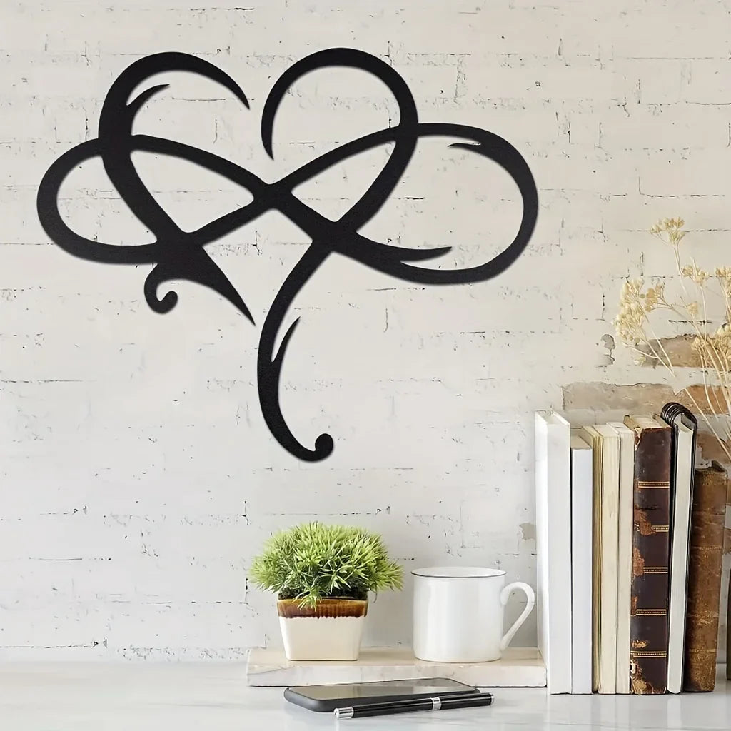 Double Loop Infinity Heart Black Metal Wall Art Decor