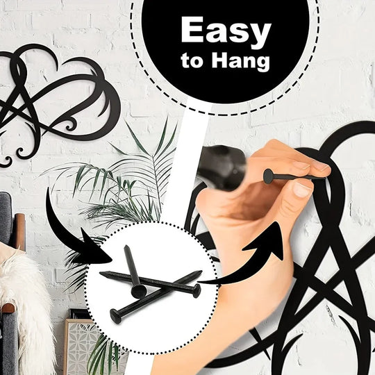 Double Loop Infinity Heart Black Metal Wall Art Decor