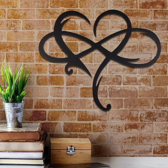 Double Loop Infinity Heart Black Metal Wall Art Decor