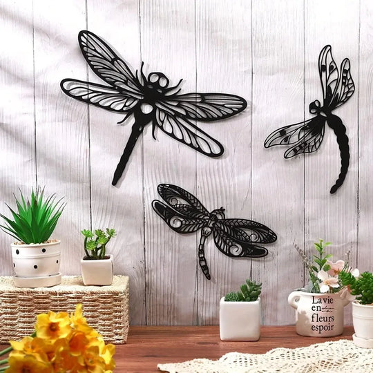 Dragonflies Black Metal Wall Art Decor