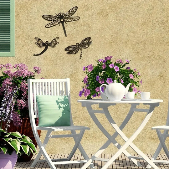 Dragonflies Black Metal Wall Art Decor