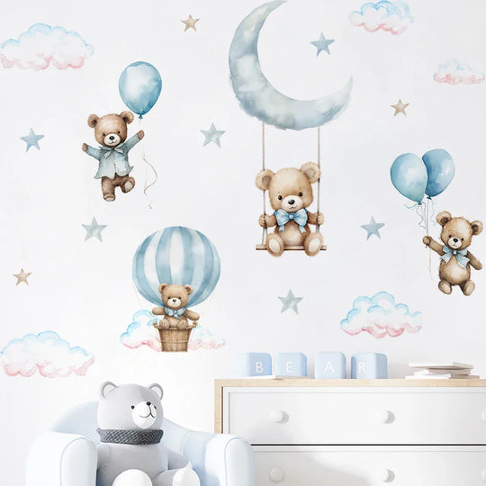 Dreamy Blue Bear Balloon Wall Decals