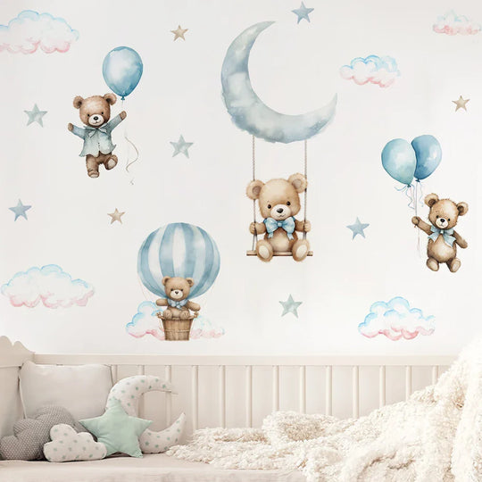 Dreamy Blue Bear Balloon Wall Decals