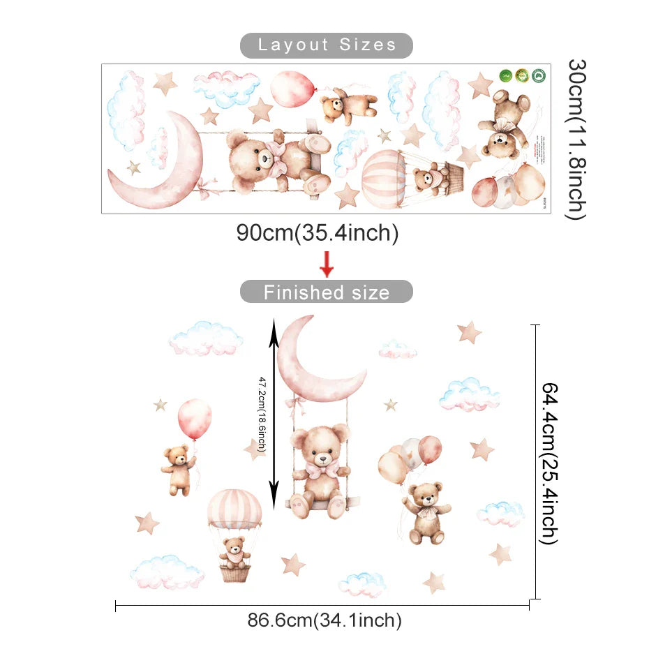 Dreamy Blue Bear Balloon Wall Decals