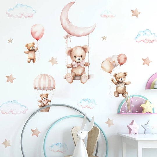 Dreamy Blue Bear Balloon Wall Decals