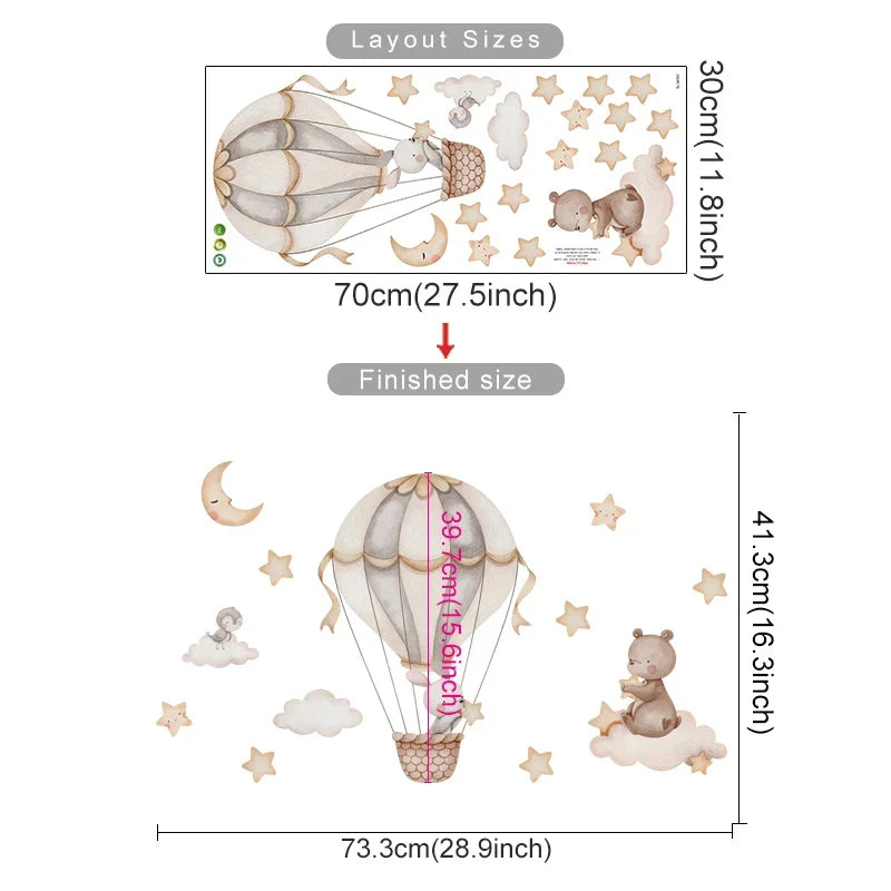 Dreamy Blue Bear Balloon Wall Decals