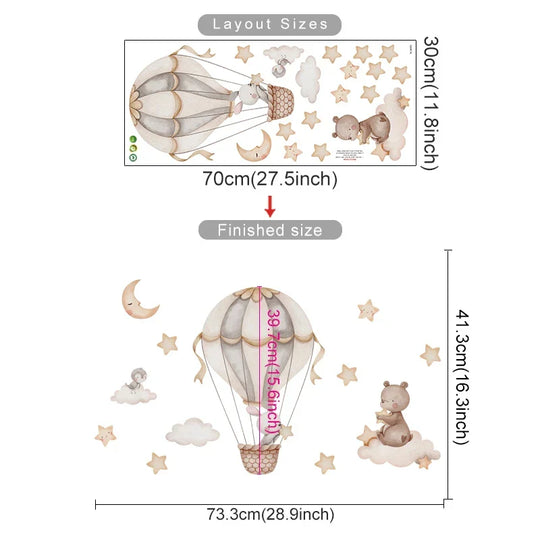 Dreamy Blue Bear Balloon Wall Decals