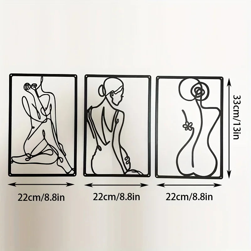 Elegant Lady Figure Line Art Black Metal Wall Art