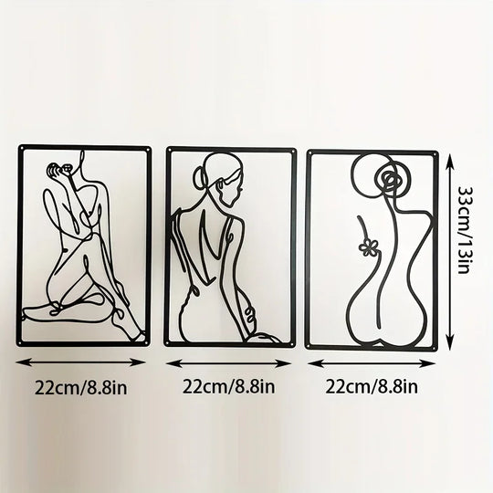 Elegant Lady Figure Line Art Black Metal Wall Art