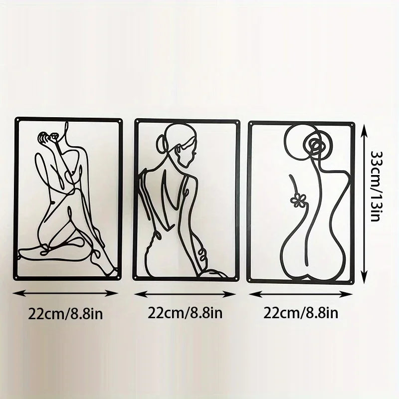 Elegant Lady Figure Line Art Black Metal Wall Art