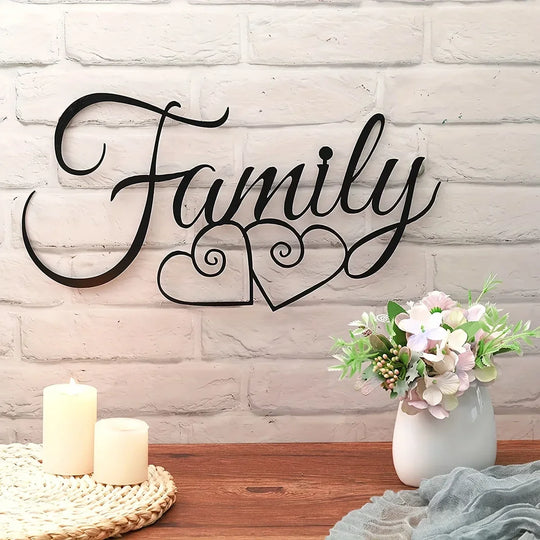 Family Typographic Black Metal Wall Art Decor