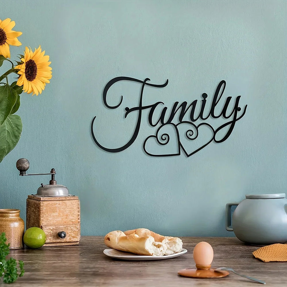 Family Typographic Black Metal Wall Art Decor