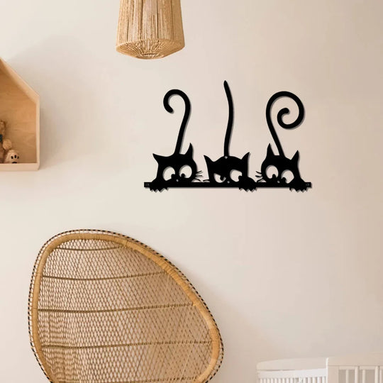 Three Black Cats Silhouette Metal Wall Art Decor