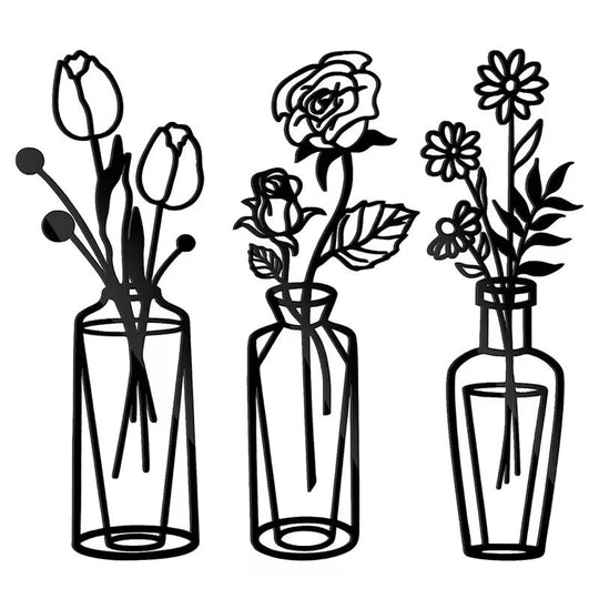 Flowers in a Vase Black Metal Wall Art Decor