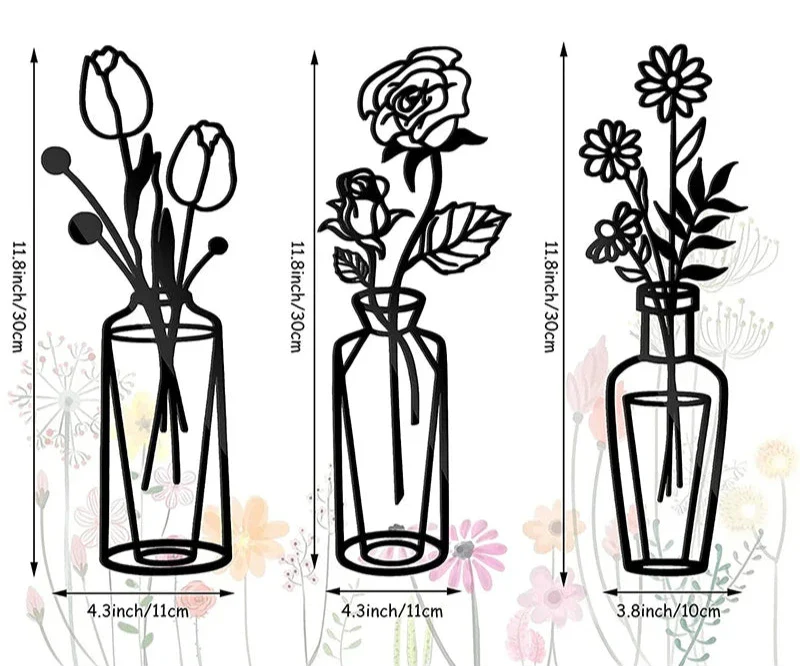Flowers in a Vase Black Metal Wall Art Decor