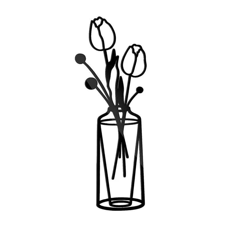 Flowers in a Vase Black Metal Wall Art Decor
