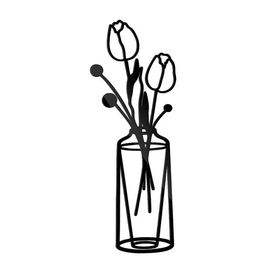 Flowers in a Vase Black Metal Wall Art Decor