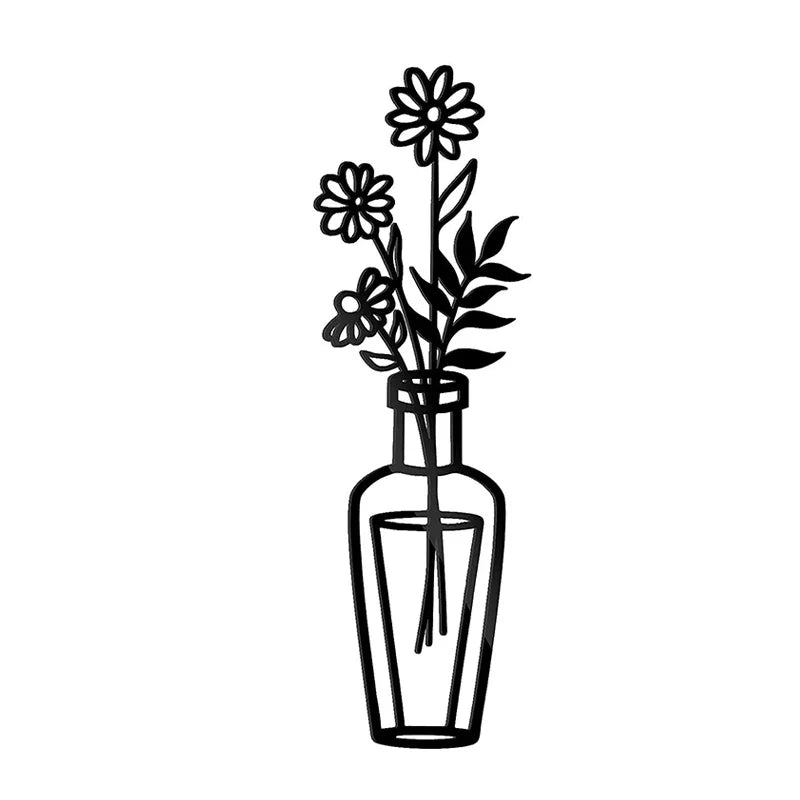 Flowers in a Vase Black Metal Wall Art Decor