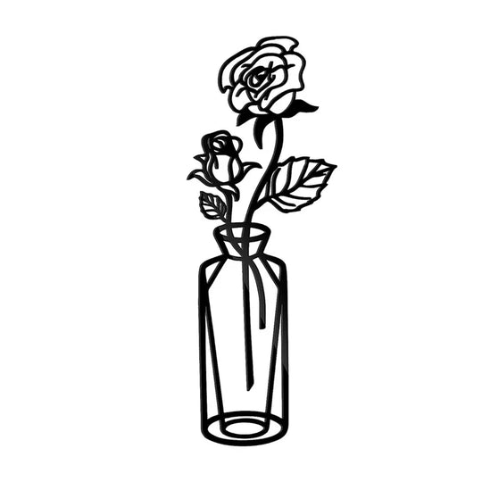 Flowers in a Vase Black Metal Wall Art Decor