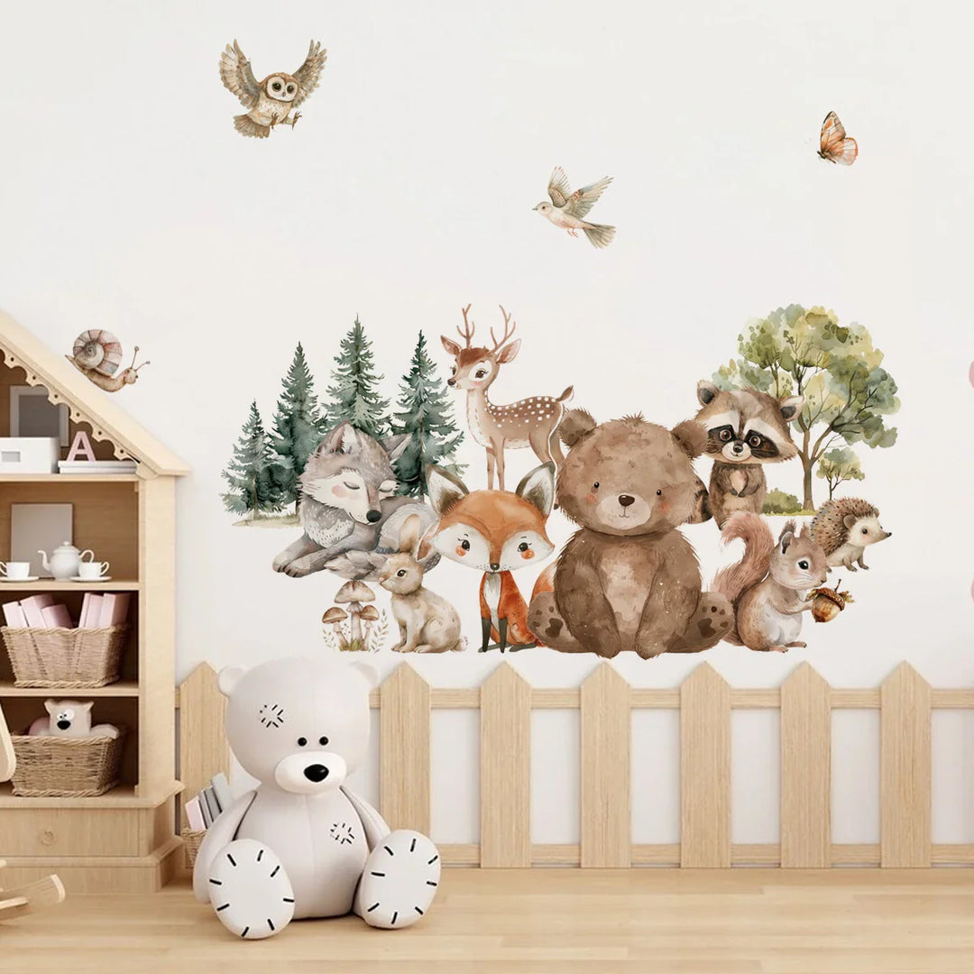 Forest Friends Cartoon Woodland Animal Wall Decals For Kids Room
