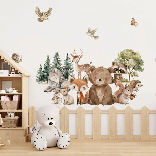 Forest Friends Cartoon Woodland Animal Wall Decals For Kids Room
