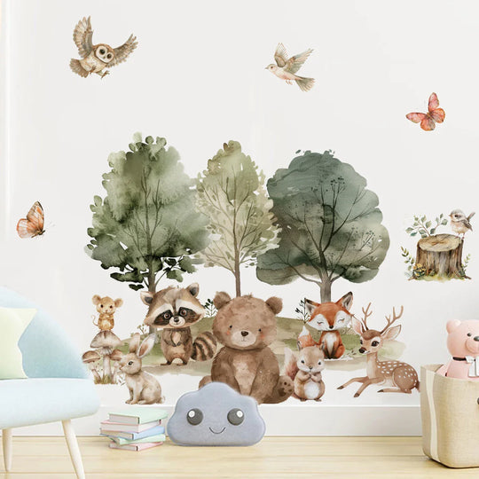 Forest Friends Cartoon Woodland Animal Wall Decals For Kids Room