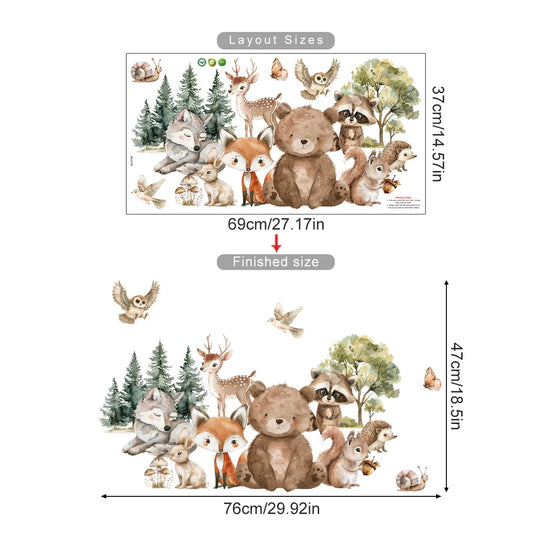 Forest Friends Cartoon Woodland Animal Wall Decals For Kids Room