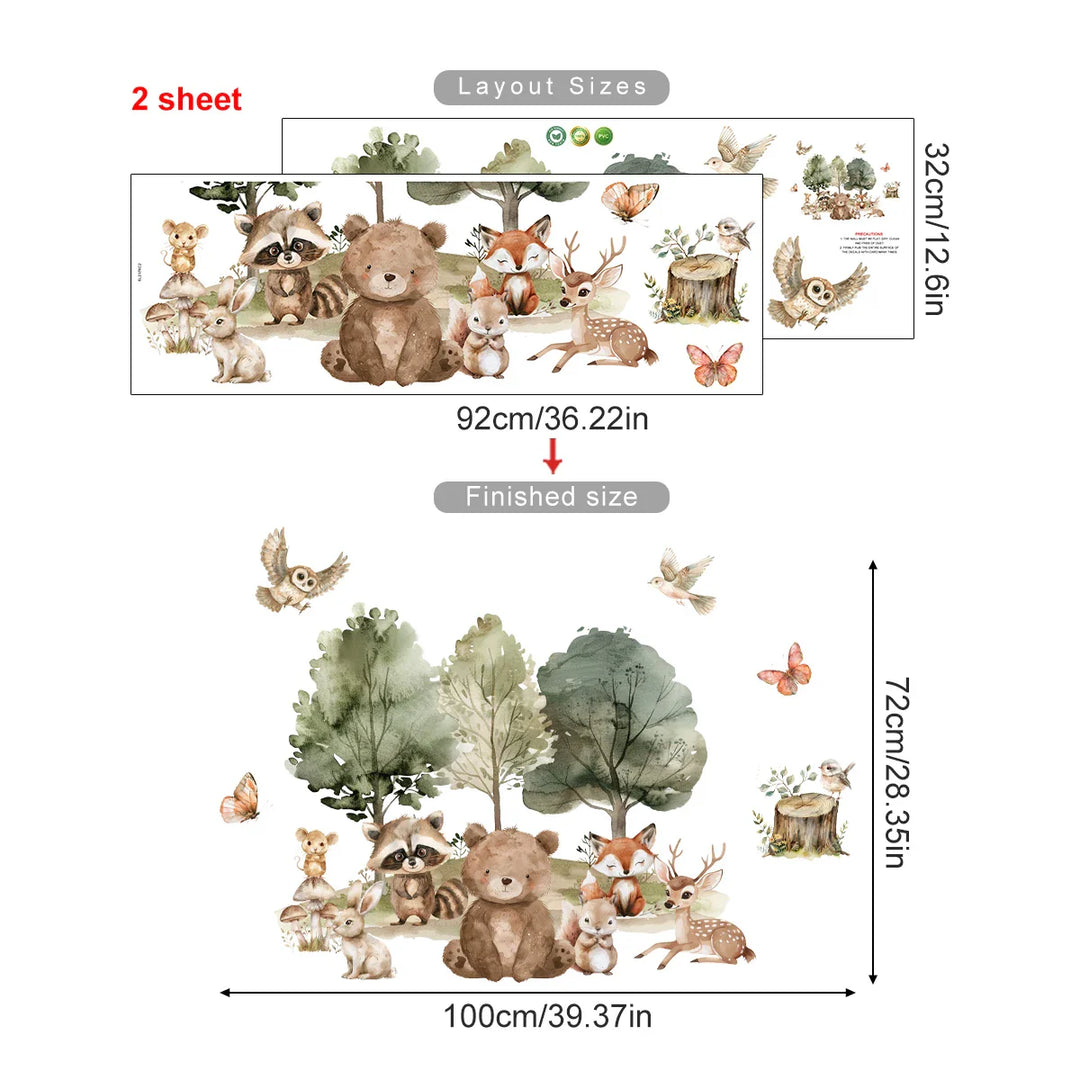 Forest Friends Cartoon Woodland Animal Wall Decals For Kids Room