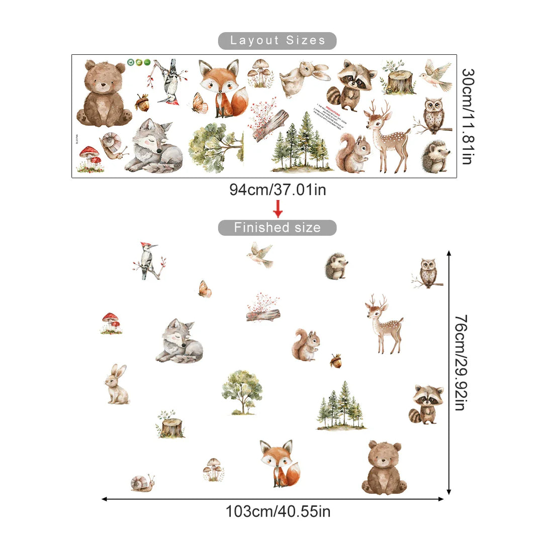 Forest Friends Cartoon Woodland Animal Wall Decals For Kids Room