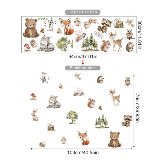Forest Friends Cartoon Woodland Animal Wall Decals For Kids Room