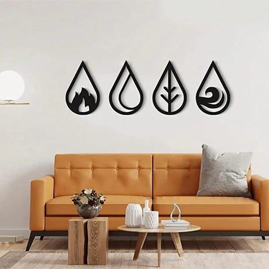 Set of 4 Four Elements Black Metal Wall Art Decor