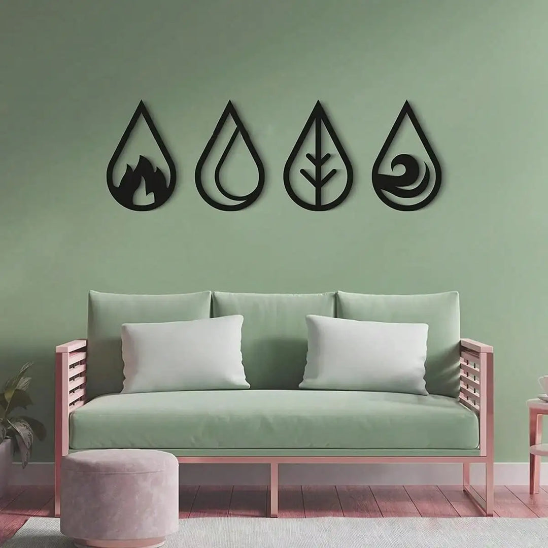Set of 4 Four Elements Black Metal Wall Art Decor