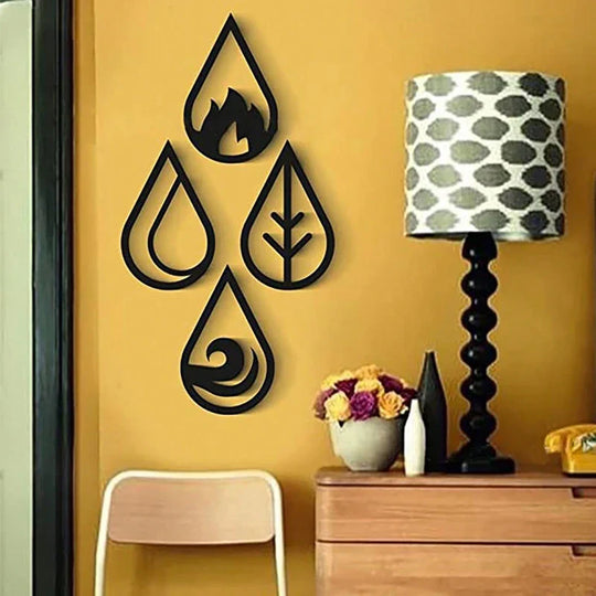 Set of 4 Four Elements Black Metal Wall Art Decor