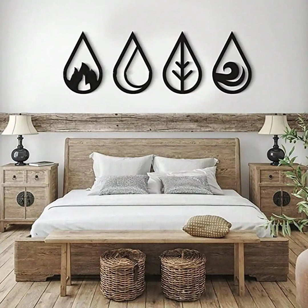 Set of 4 Four Elements Black Metal Wall Art Decor