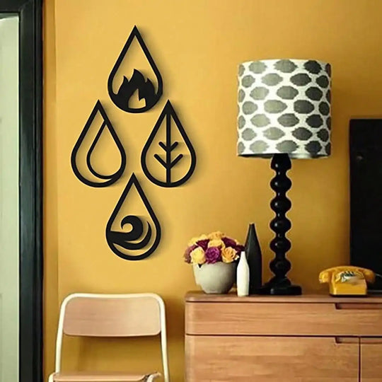 Set of 4 Four Elements Black Metal Wall Art Decor