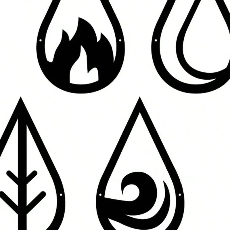 Set of 4 Four Elements Black Metal Wall Art Decor