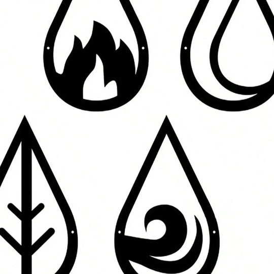 Set of 4 Four Elements Black Metal Wall Art Decor