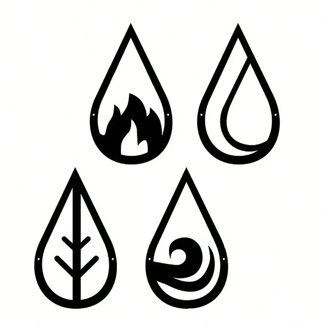 Set of 4 Four Elements Black Metal Wall Art Decor