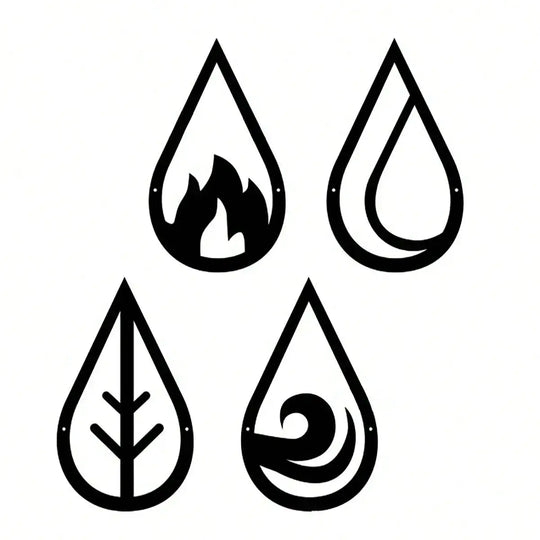 Set of 4 Four Elements Black Metal Wall Art Decor