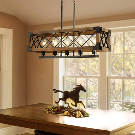 Rustic Industrial Linear Wood & Metal Chandelier