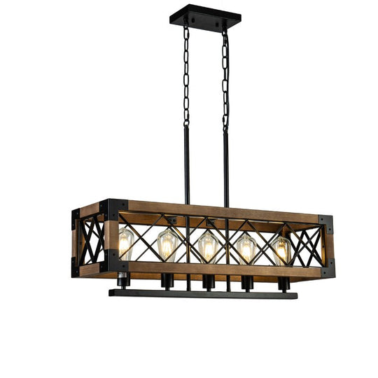 Rustic Industrial Linear Wood & Metal Chandelier