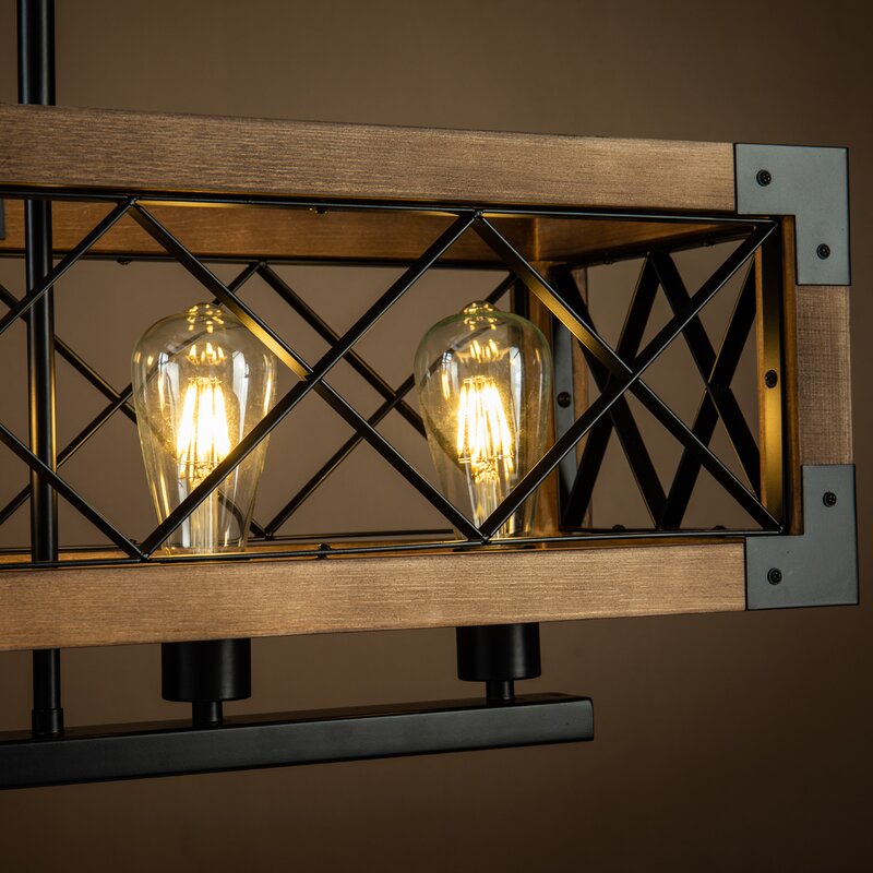 Rustic Industrial Linear Wood & Metal Chandelier