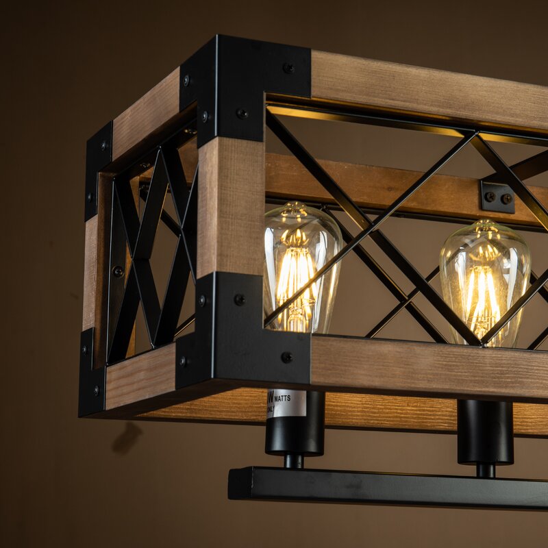Rustic Industrial Linear Wood & Metal Chandelier