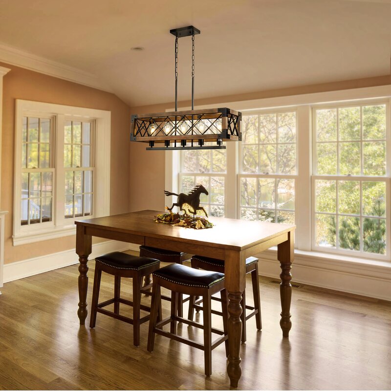 Rustic Industrial Linear Wood & Metal Chandelier