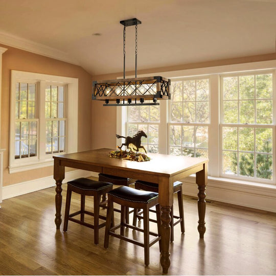 Rustic Industrial Linear Wood & Metal Chandelier