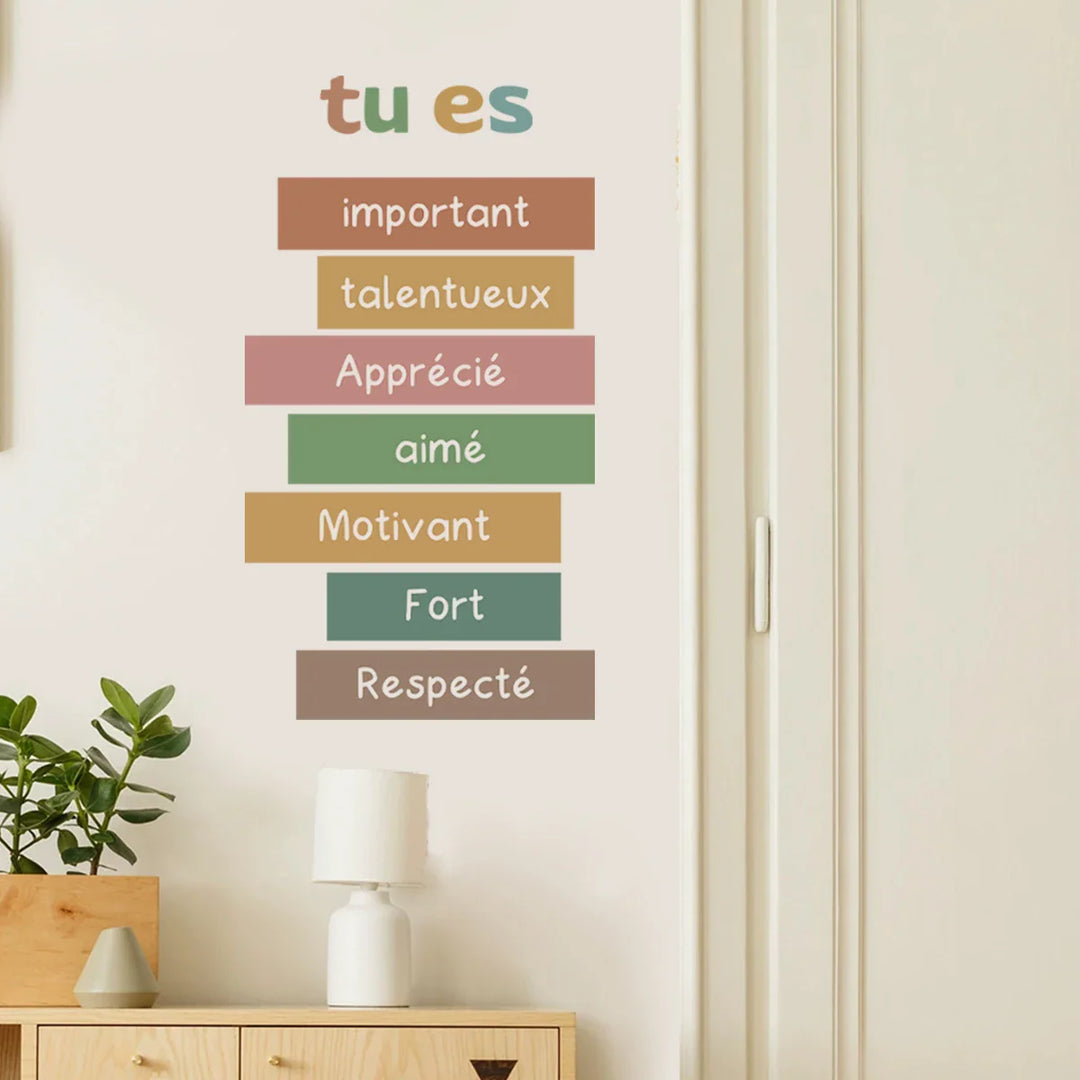 French Inspirational Words Wall Decal For Kids Learning Space