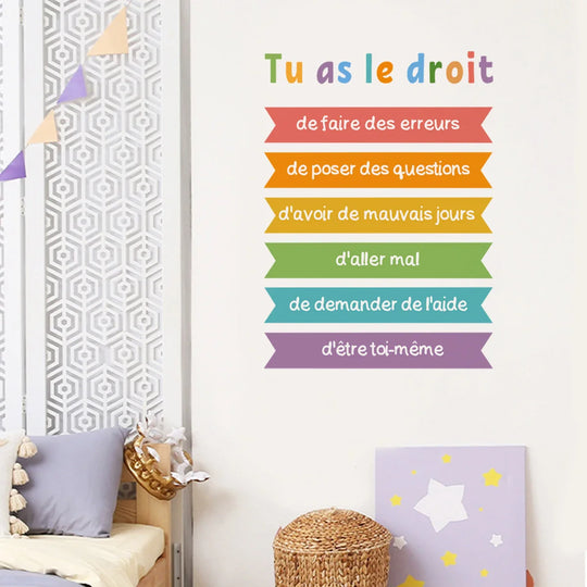 French Inspirational Words Wall Decal For Kids Learning Space