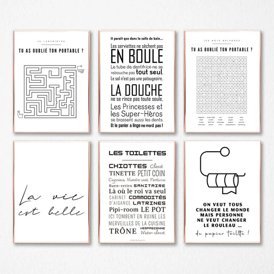 Bathroom Rules French Quotes Black White Canvas Wall Art